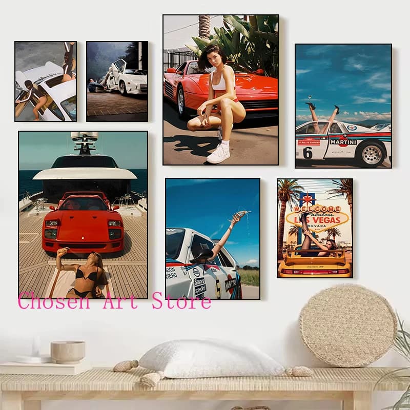 Fashion Luxury Car and Sexy Women Series Posters Print Canvas Art Pictures Home for Bedroom Modern Wall Decor Frameless Painting