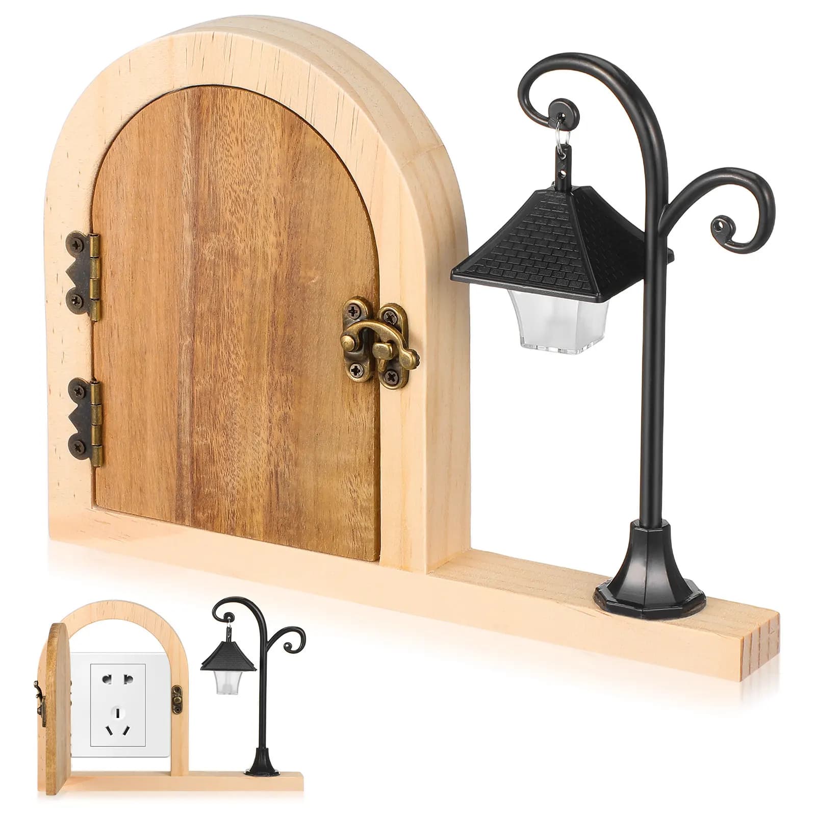 Wooden Fairy Door Outlet Cover Babyproof Socket Safety Light Switch Protector Night Light Decorative Childproof Plug Cover