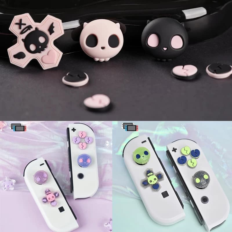 Bling Skull Silicone Soft D-pad Cross Button ABXY Key Sticker custodia in pelle per Switch Oled NS Joy-con Thumb Stick Grip Cap Cover