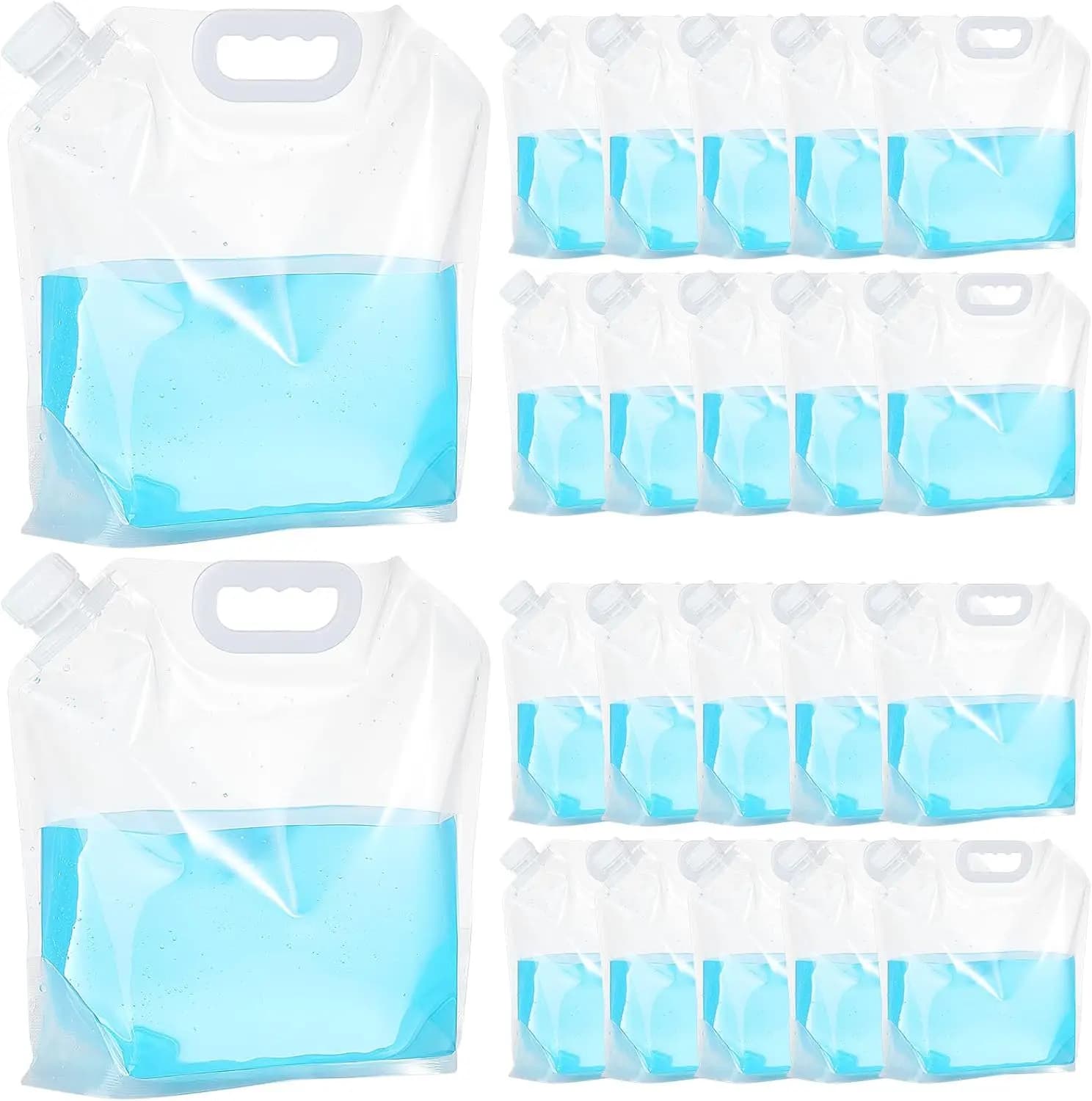 20 sacchi contenitori per acqua da 1,3 galloni, sacchi contenitori pieghevoli per emergenze, sacchi contenitori da 26 galloni, congelabili, senza BPA, per alimenti, in plastica trasparente