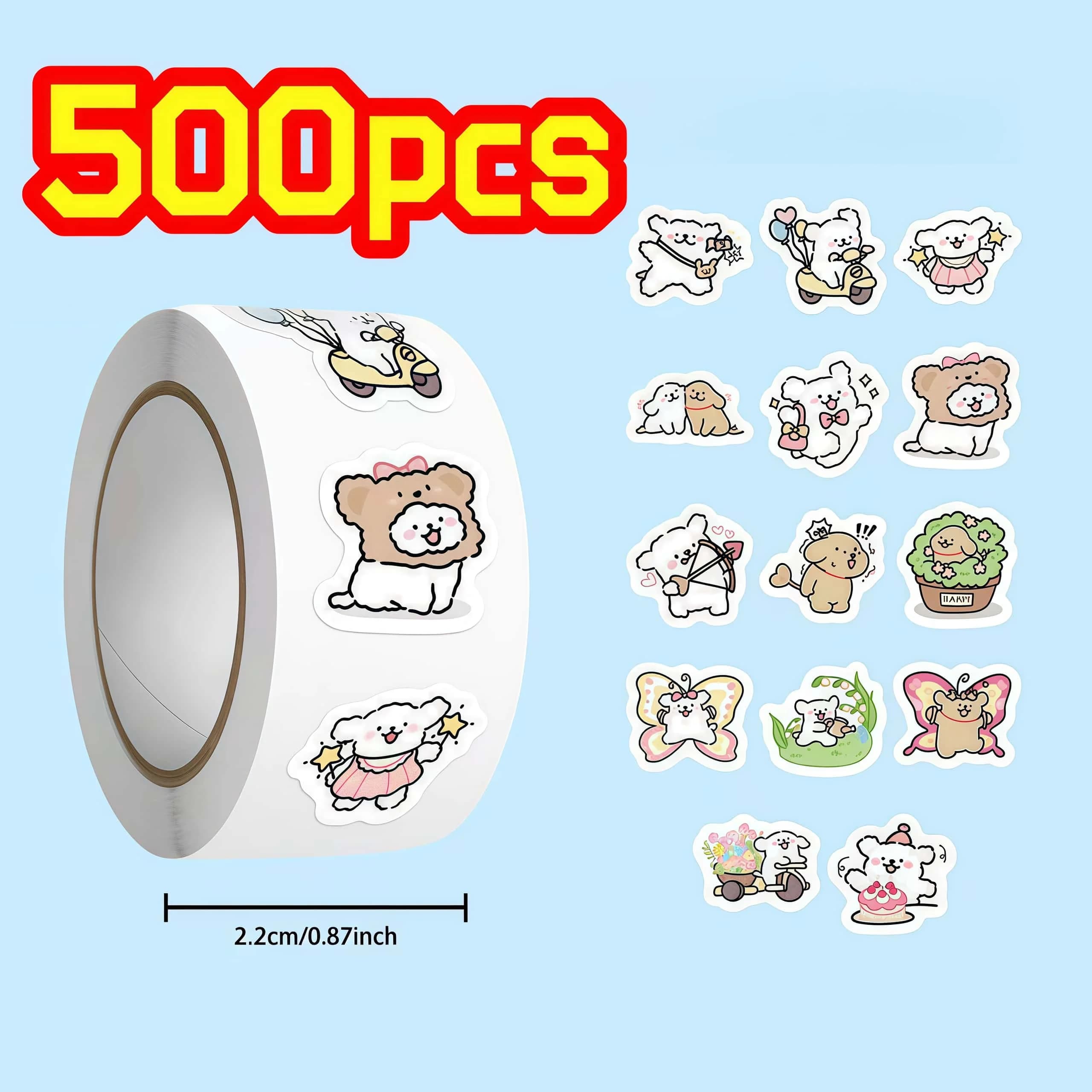 500 pezzi/rotolo adesivi per cani Kawaii, simpatici decalcomanie per cuccioli di cartone animato per fai da te, diario e abbellimento regalo