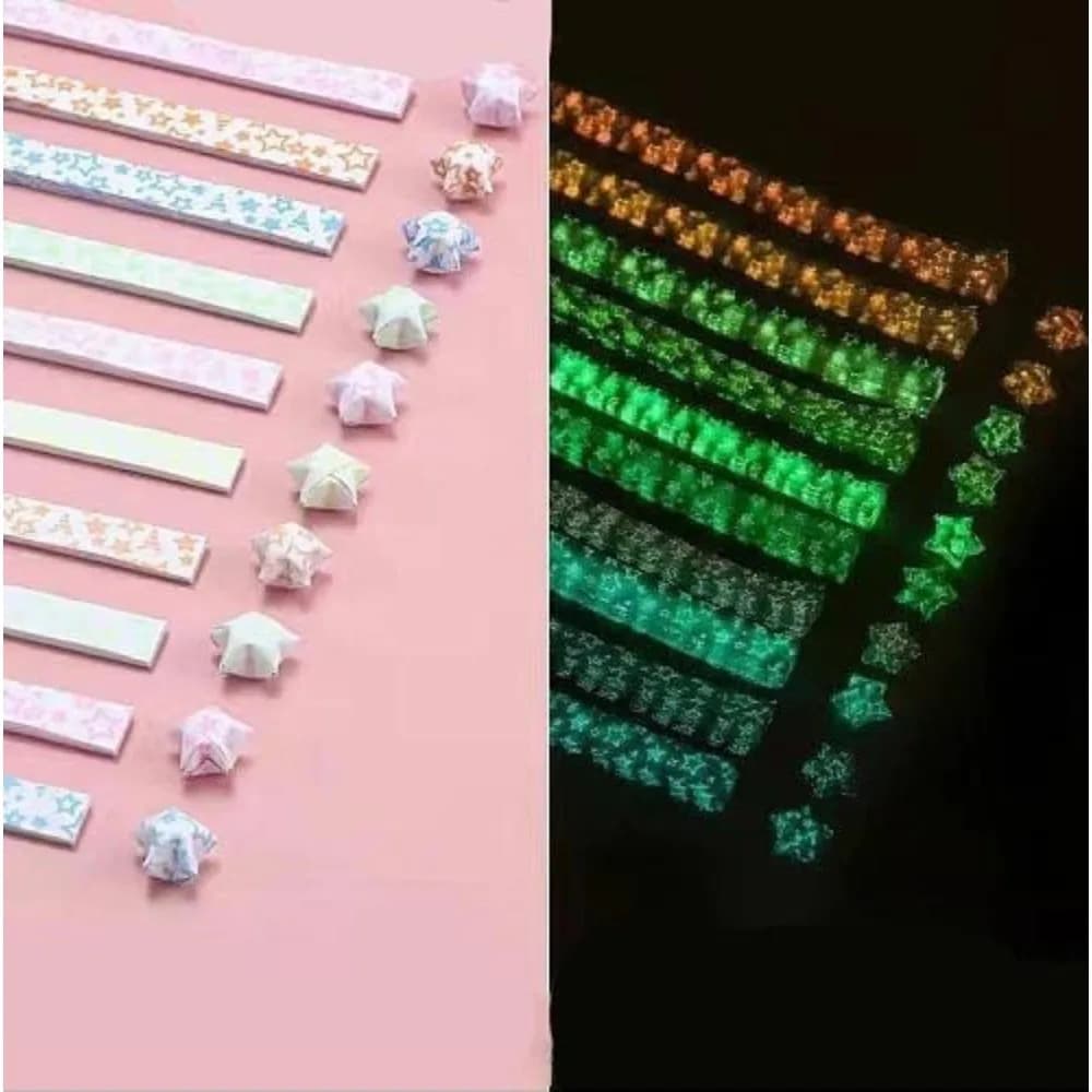 1 Set 10 Colors Luminous Lucky Star Origami Paper Folding Stripe Paper Mixed Colors Star 24x1cm 210 sheets/set