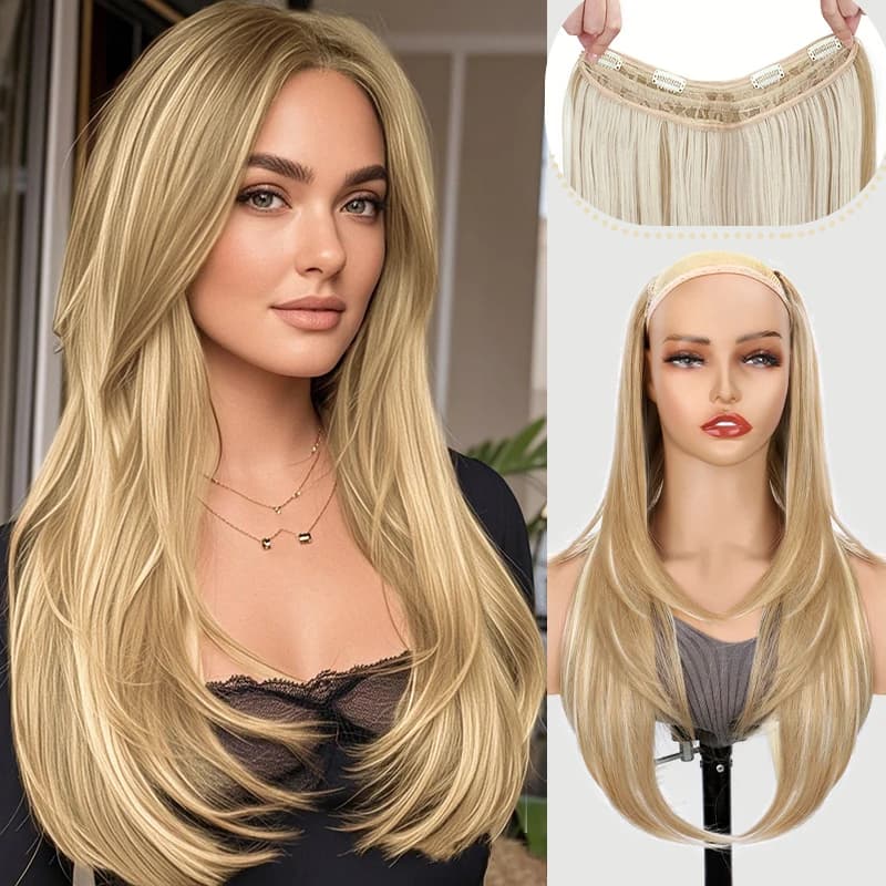 Fashionable V-shaped hair accessories with slightly curly hair extension 22 inch long layers synthetic for women