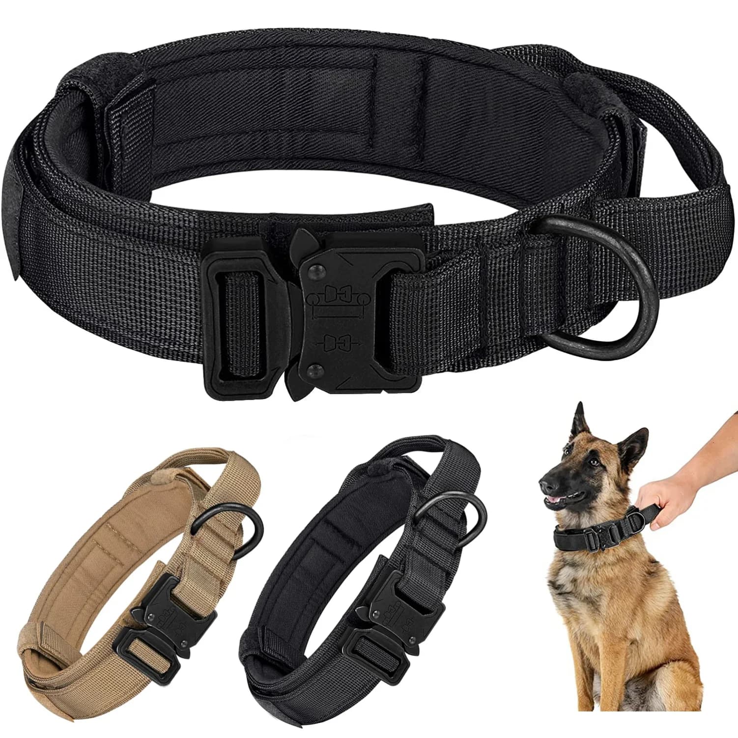 Collare Tattico per Cani Regolabile, Collana Militare in Nylon per Addestramento con Maniglia di Controllo e Fibbia in Metallo Resistente per Cani di Taglia Media e Grande