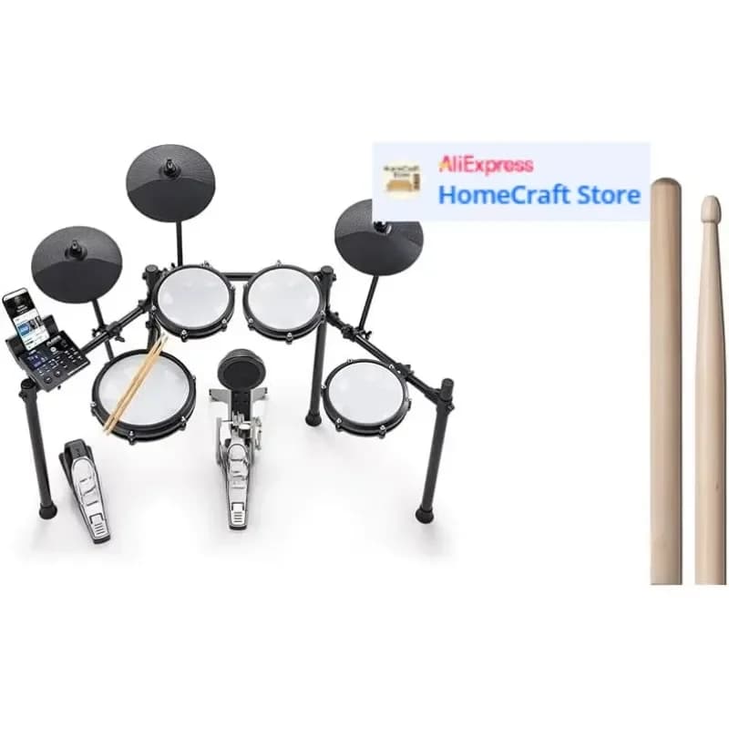 Kit Batteria Elettronica Nitro Max a Prezzo di Fabbrica con Pad in Rete Silenziosi, Rullante Dual Zone da 10 pollici, Bluetooth, Oltre 440 Suoni, Drumeo, USB MIDI