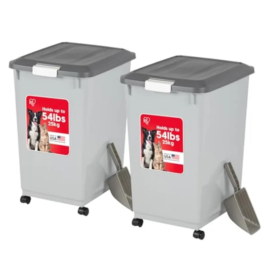 Contenitore per Cibo per Cani da 25 kg, Confezione da 2 con Ruote, Coperchio Ermetico, Paletta da 2 Tazze, Doppio Contenitore per Alimenti per Animali Domestici, Paletta Integrata