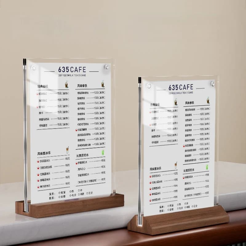 4 Pezzi Porta Cartelli Magnetici in Legno e Acrilico A5 148X210MM, Espositore per Menu, Porta Prezzi, Etichette, Cornice per Foto e Poster