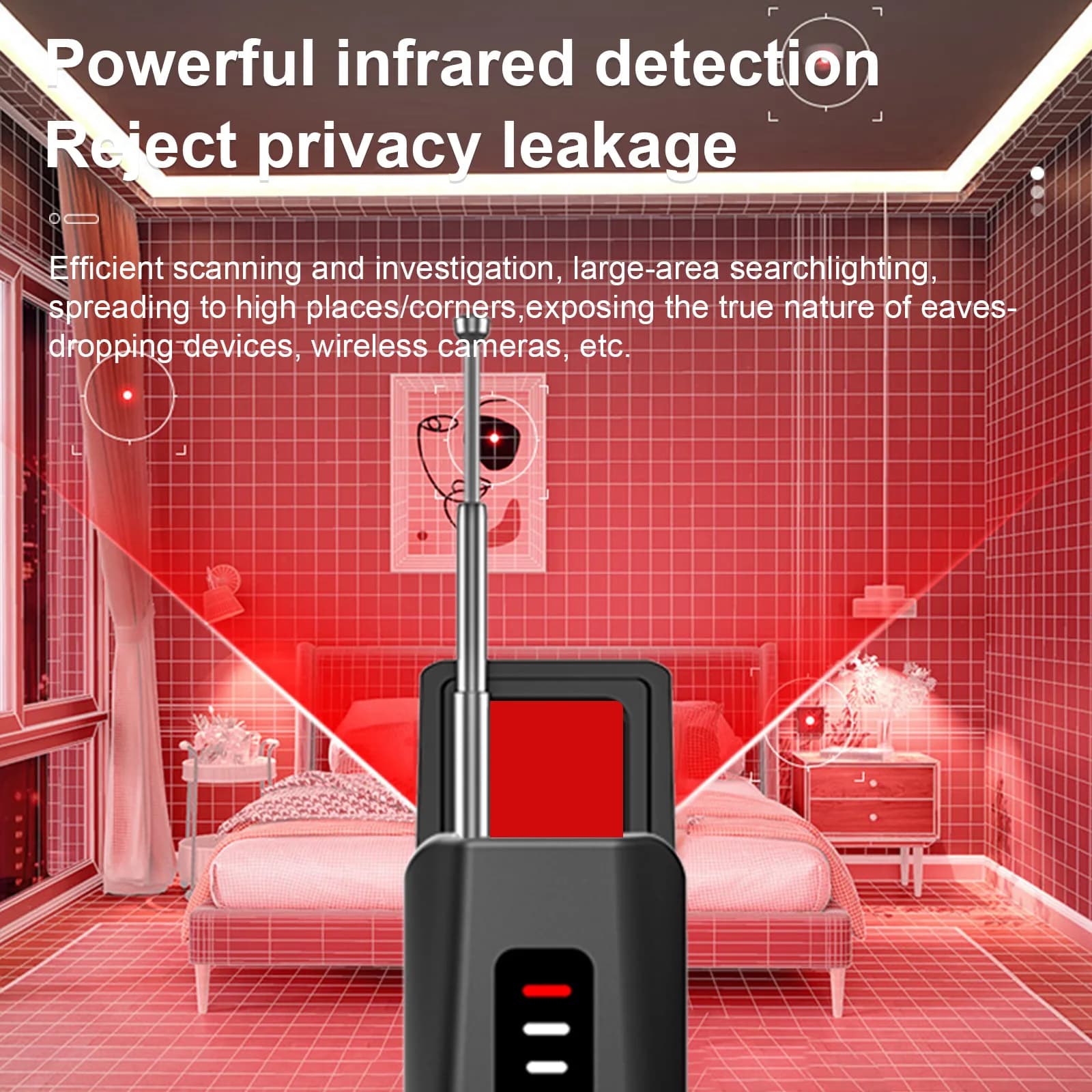 Hidden Camera Detector, Wireless and Infrared Signal Scanner, Professional Anti-Spionage Device, GPS Detector for Protection and Security
