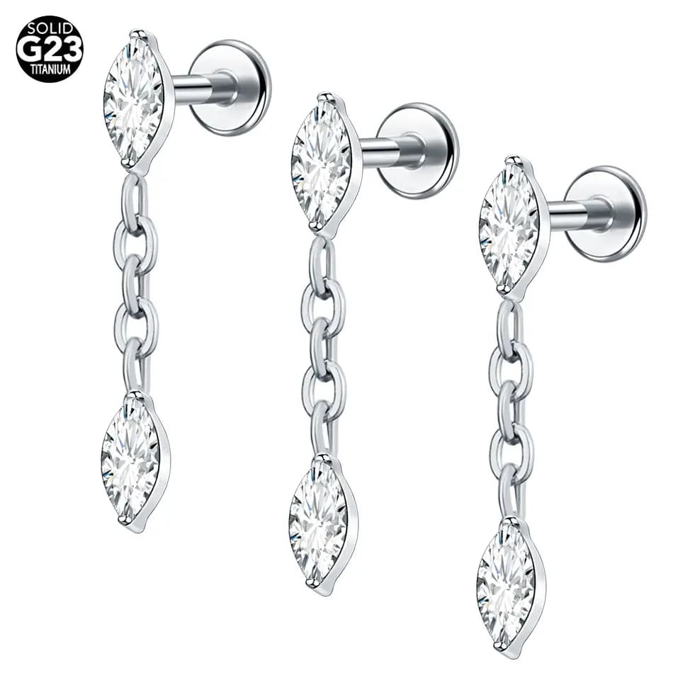1/5PCS Titanio Marquise Orecchio Trago Orecchino Della Vite Prigioniera CZ Ciondola Catena Nascosta Cartilagine Trago Helix Conch Della Vite Prigioniera Trago orecchino gioielli