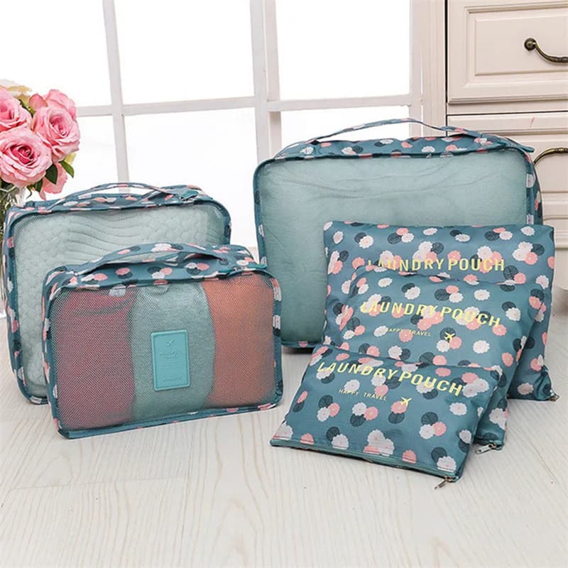 Set di borse da viaggio da 6 pezzi per vestiti, organizer ordinato, guardaroba, valigia, custodia da viaggio, custodia per scarpe, borsa a cubo