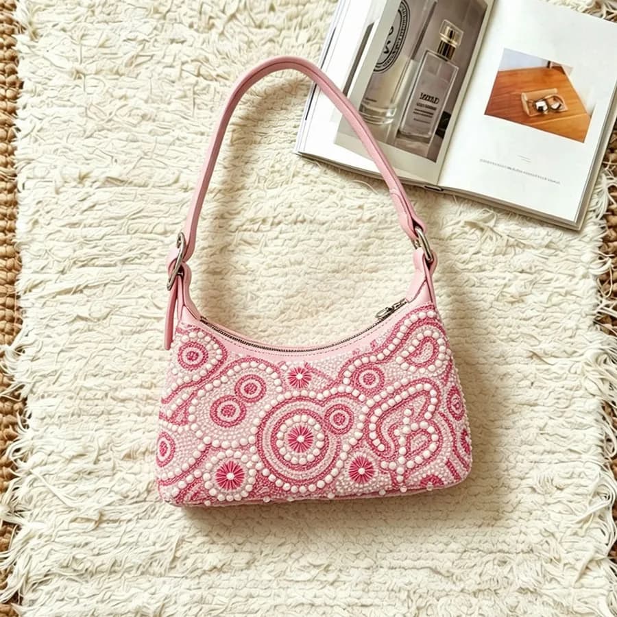 Light luxury fabric underarm bag handmade beaded flower pattern gentle and fresh daily versatile temperament hand bag