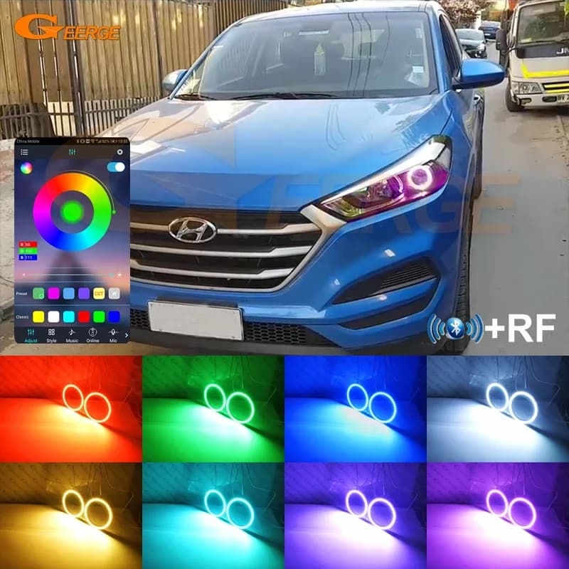 For Hyundai Tucson TL TLE 2015 2016 2017 2018 compatible Bluetooth Multi-Color Ultra Bright RGB LED Angel Eyes Halo Rings