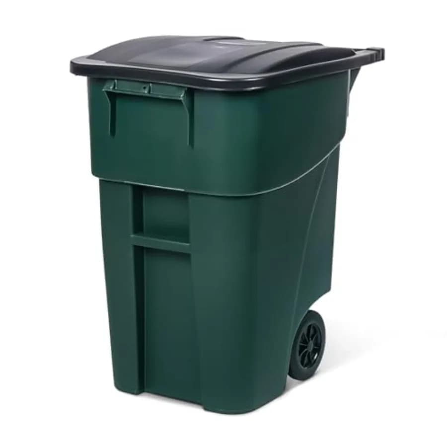 50-Gallon Rollout Trash Can with Lid Commercial Heavy-Duty Wheeled Outdoor Garbage Can Green