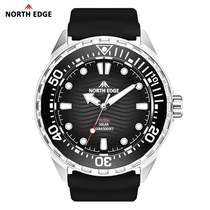 NORTH EDGE TRITON Nuovi orologi subacquei ad energia solare per uomo Orologi da polso al quarzo di lusso Cassa in acciaio inossidabile 316L impermeabile 300M