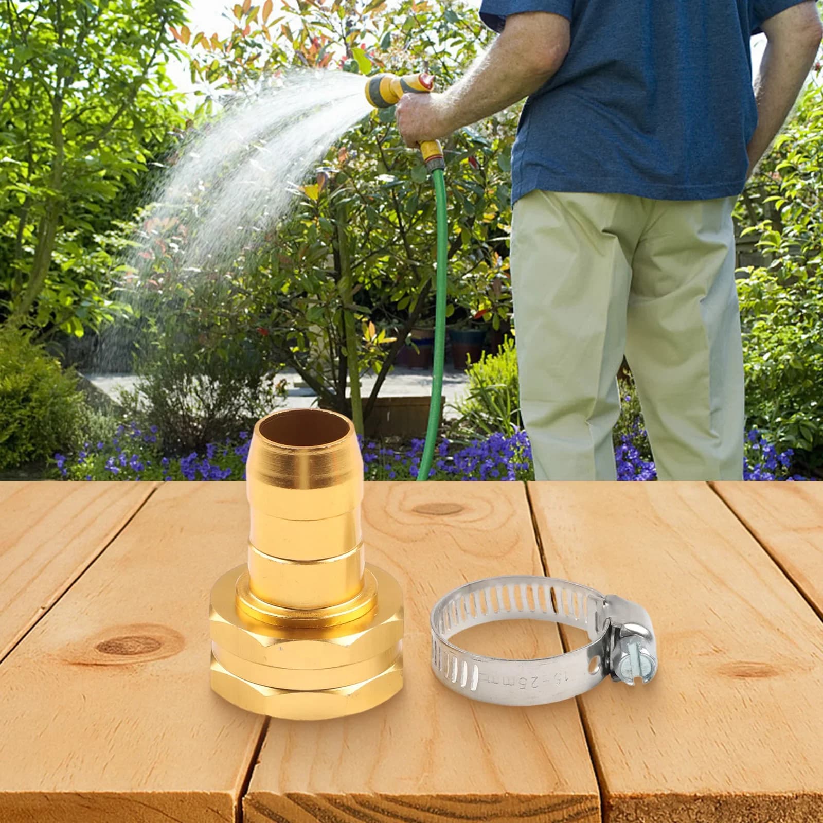 Kit di riparazione per tubi da giardino, costruzione in alluminio da 3/4 di pollice con morsetto in acciaio inossidabile per riparazione di connettori per tubi.