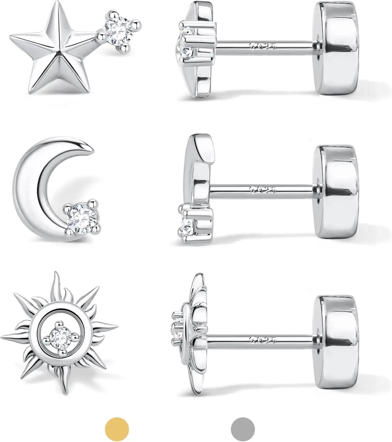 Orecchini a perno ipoallergenici in oro e argento per orecchie sensibili, set di orecchini a perno placcati oro 14k per Helix, Trago, Cartilagine
