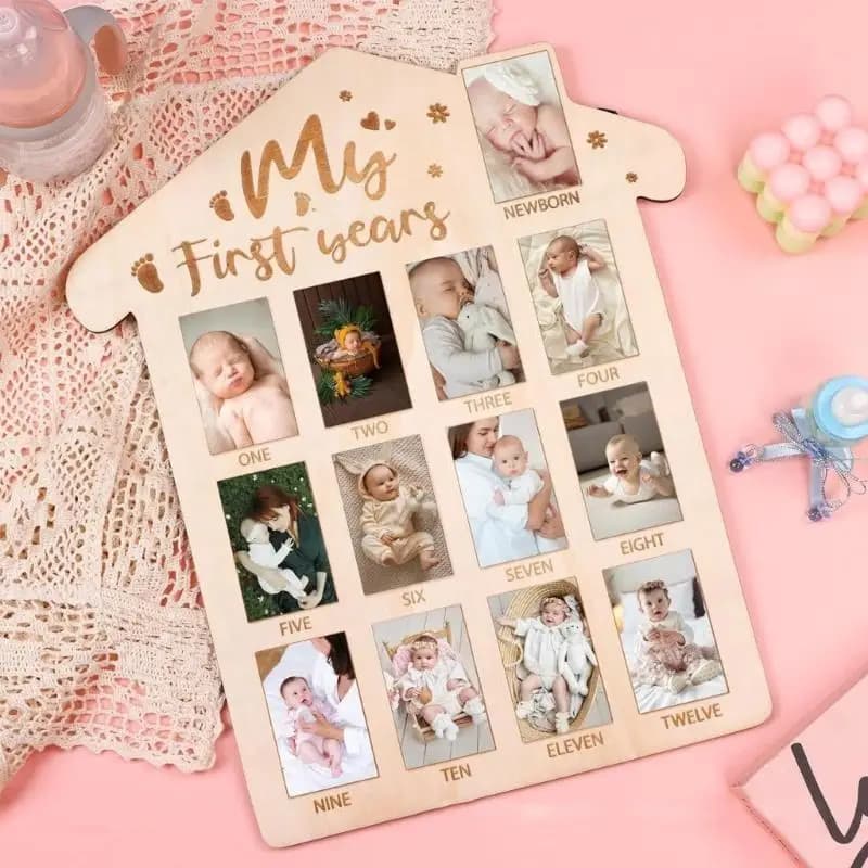U13F Photo display Wooden table Frame for first year photo Gift for children