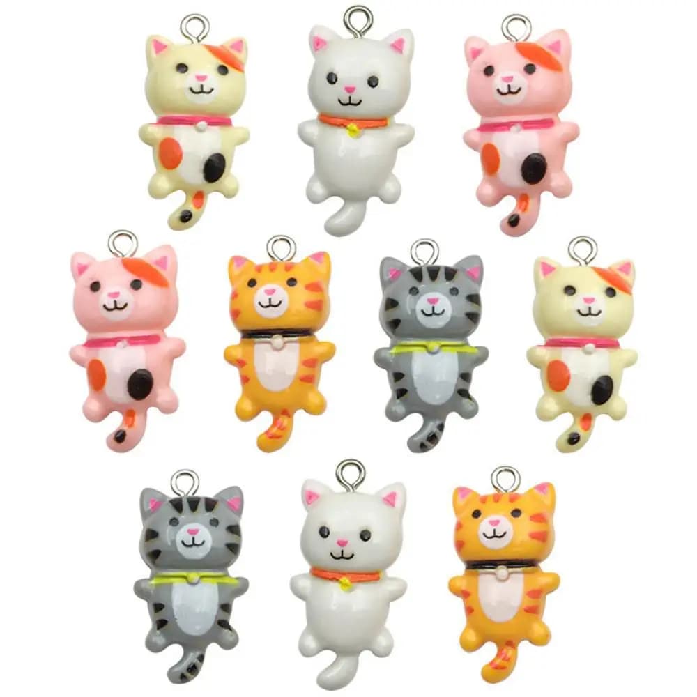 10pcs Cartoon Cute Cat Charms 3D Resin Animal Pendants For DIY Bracelet Necklace Jewelry Making Accessories 15*28mm