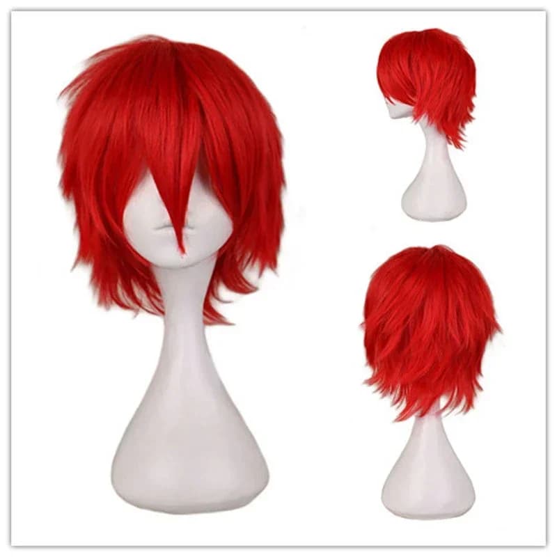 Perruque de Cosplay courte universelle argent rouge rosa bionda erba vert noir perruque droite pour hommes pour Halloween Cosp