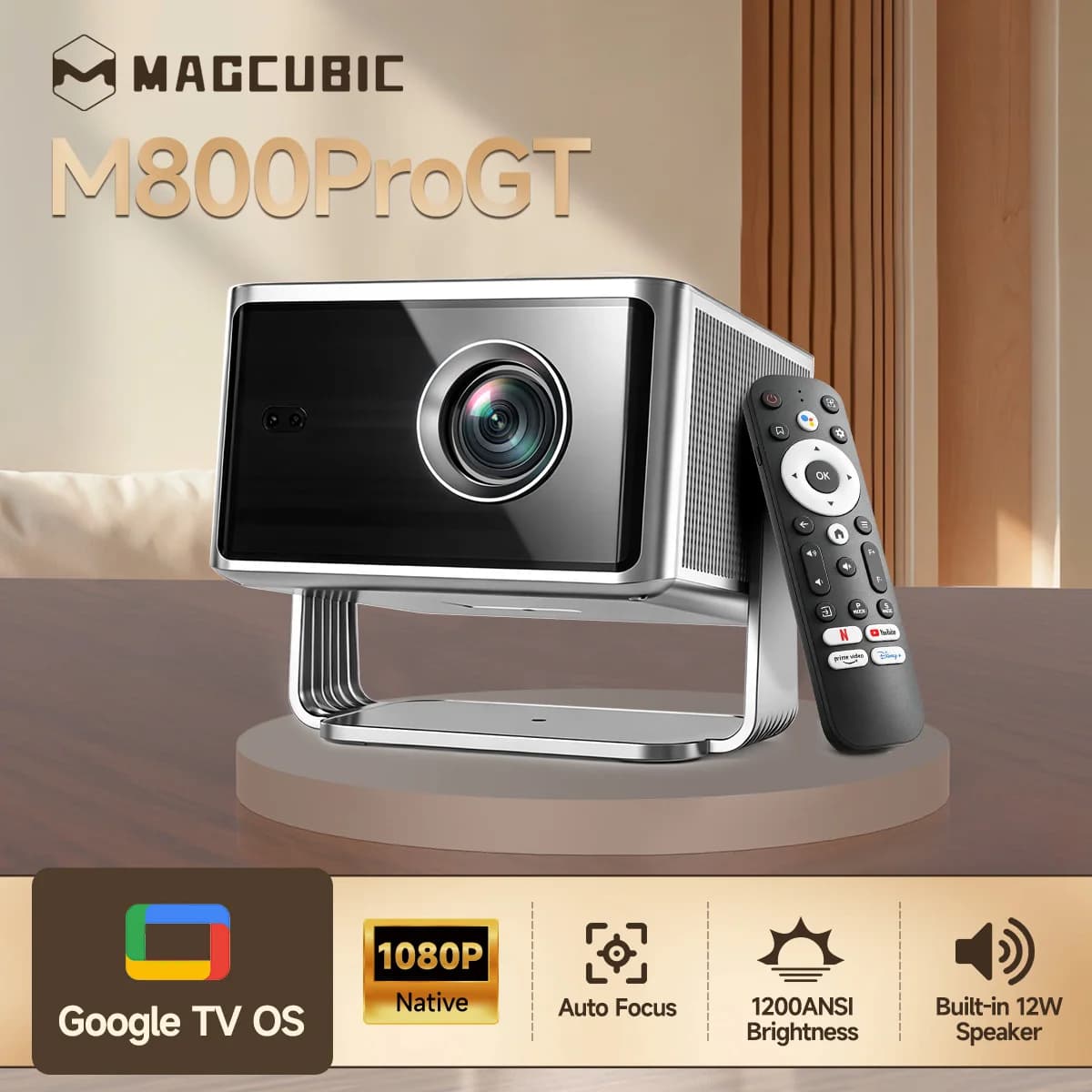 Magcubic M800ProGT 1200ANSI Android 14 Portable Outdoor Projector Native 1080P Auto Focus Mini Projector
