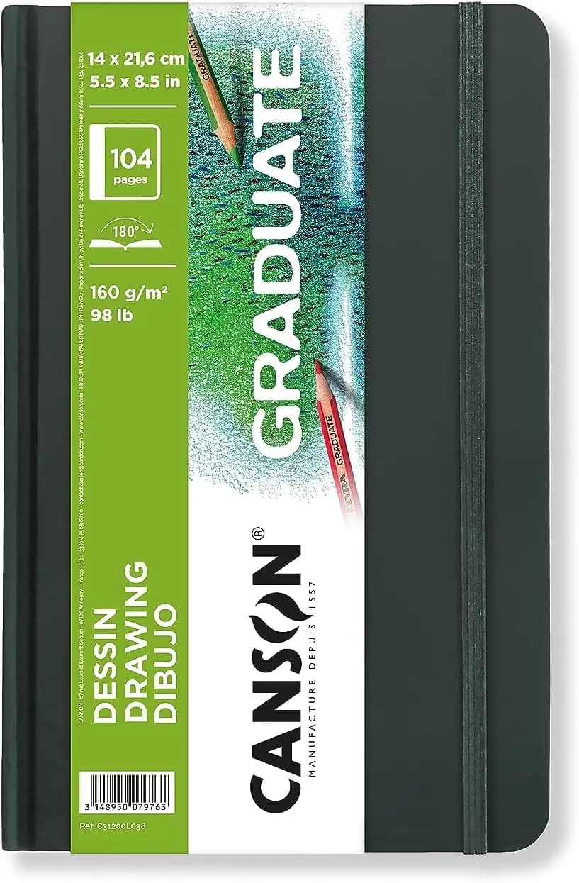 Hardcover Sketch Book, 5.5"x8.5", 98lb/160gsm, 52 Sheets, for Pencil, Ink, Pen & Marker