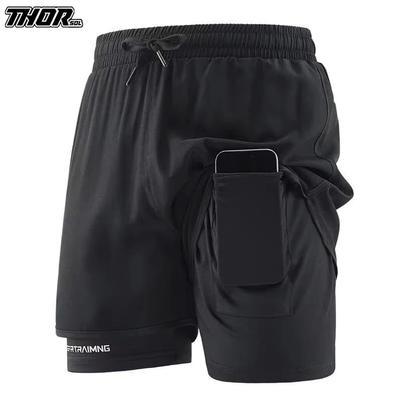 THORSOL Pantaloncini da ciclismo New Man Mountain bike Downhill Bottoms Pantaloni da bicicletta estivi Sport Pantaloncini 2 in 1 Allenamento Palestra Pantaloni doppi