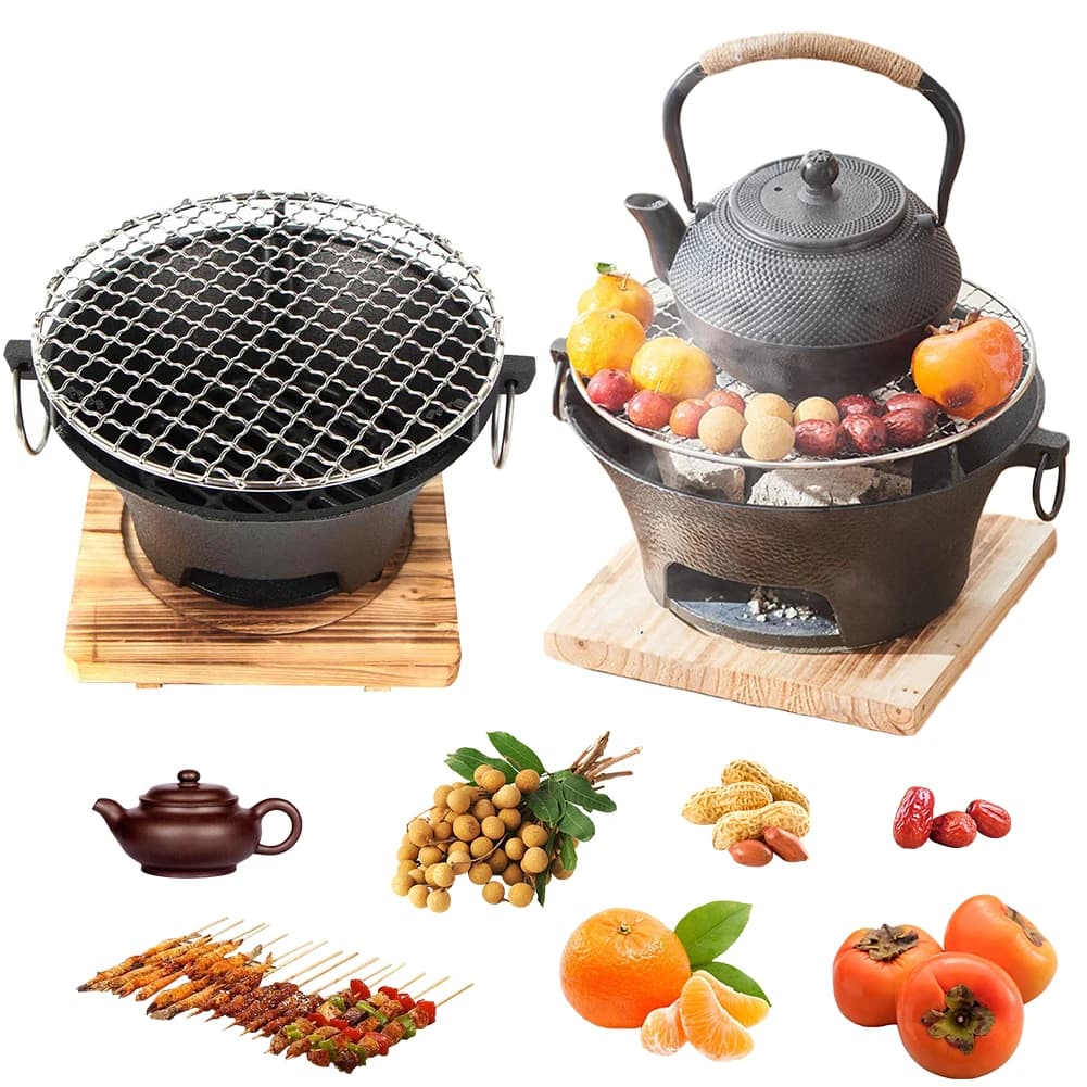 Griglia a Carbone da Tavolo Antigraffio 1pz in Acciaio Inossidabile e Ghisa, Fornello BBQ Portatile per Feste all'Aperto, Campeggio e Famiglia