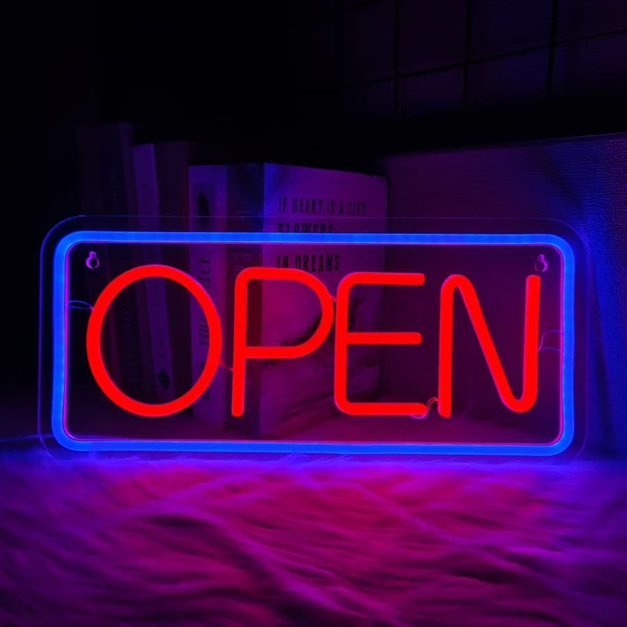 Insegna al neon aperta, lampada aziendale di grandi dimensioni alimentata tramite USB, utilizzata per decorare l'ingresso di caffetteria, bar, ristorante e salone.