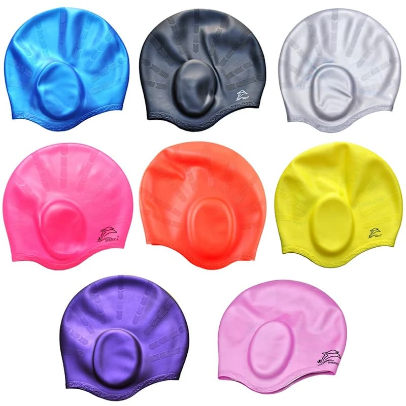 Men's and women's swim cap, long hair waterproof swimming head, ear protection, silicone diving hat