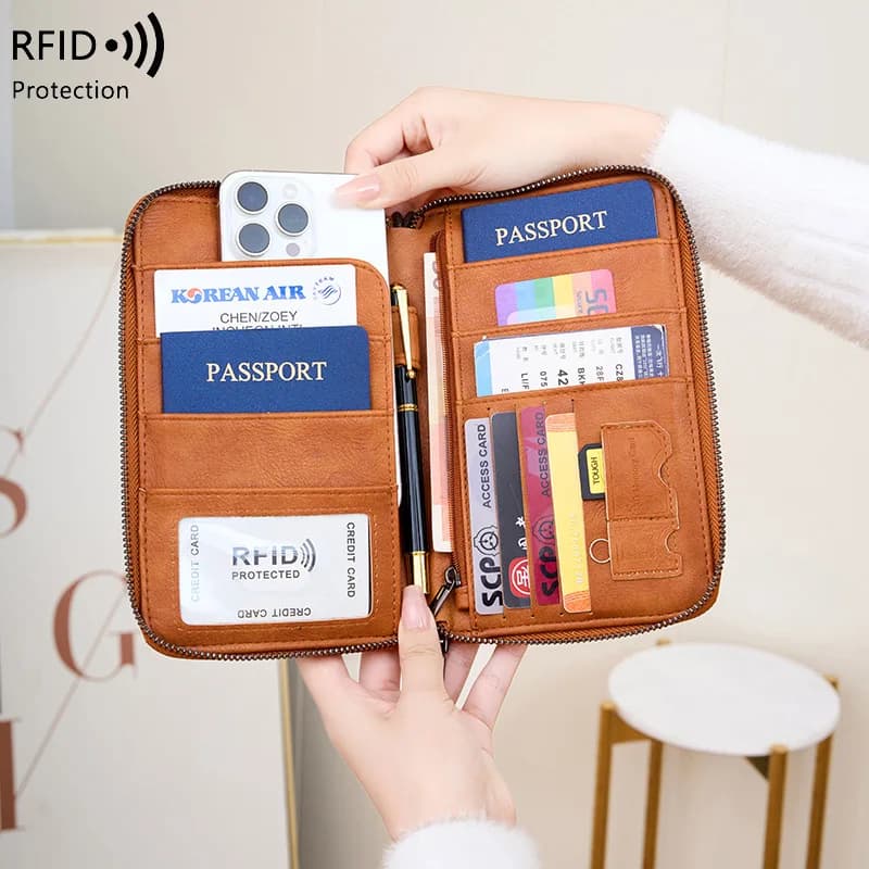 Western RFID Blocking PU Leather Long Zipper Women Wallet Multi-function Passport Bag Coin Purse for Men