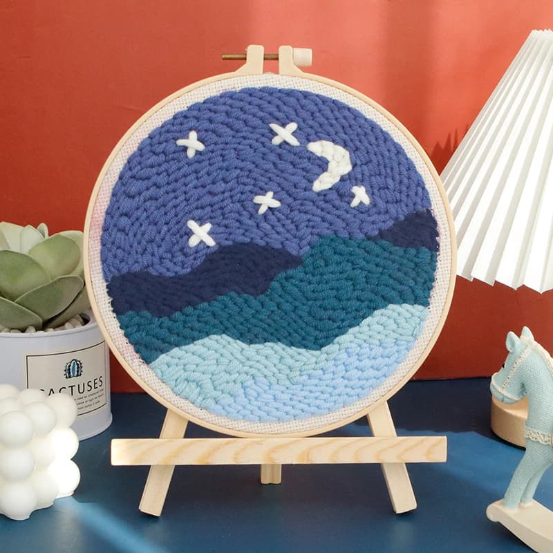 RUOPOTY Moon And Starry Sky Punch Needle Coasters Kit Handmade Easy Punch Needle Embroidery For Adults Set Tufting Coaster Home