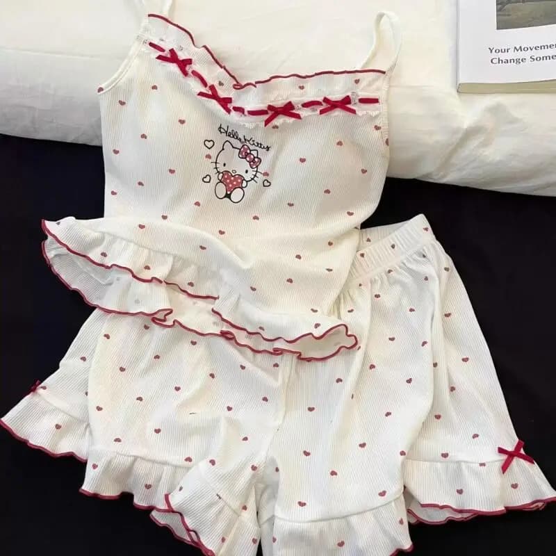 Cartoon Kawaii Sweet Women's Pajamas Summer New Style Spicy Girl Strap Shorts Simple Home Clothes Sweat Absorbing Breathable