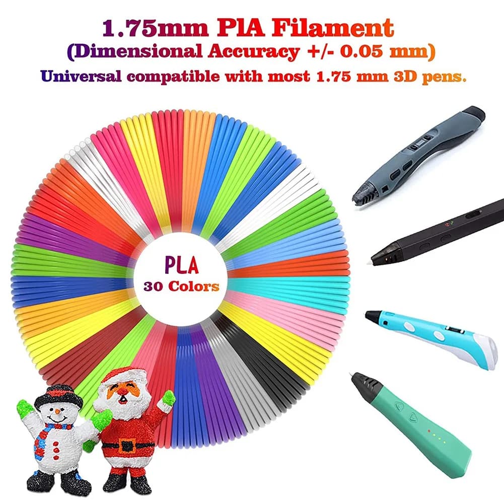 3D Pen Filament Refills 30 Colors, 3D Pen Filament Filament PLA 1,75 mm, Non-toxic and Fluid Printing Papers