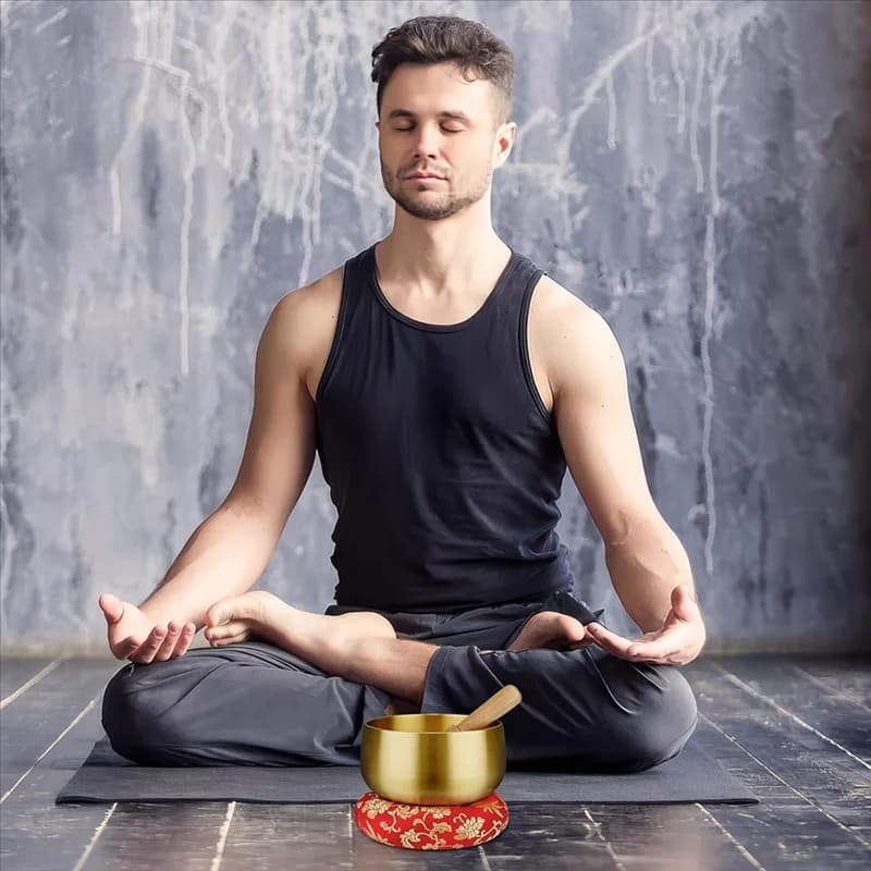 ABJI-Tibetan 4 Inch Sound Singing Bowl Set-Comes With Wooden Mallet And Cushion,For Yoga, Chakra Healing, Stress Relief