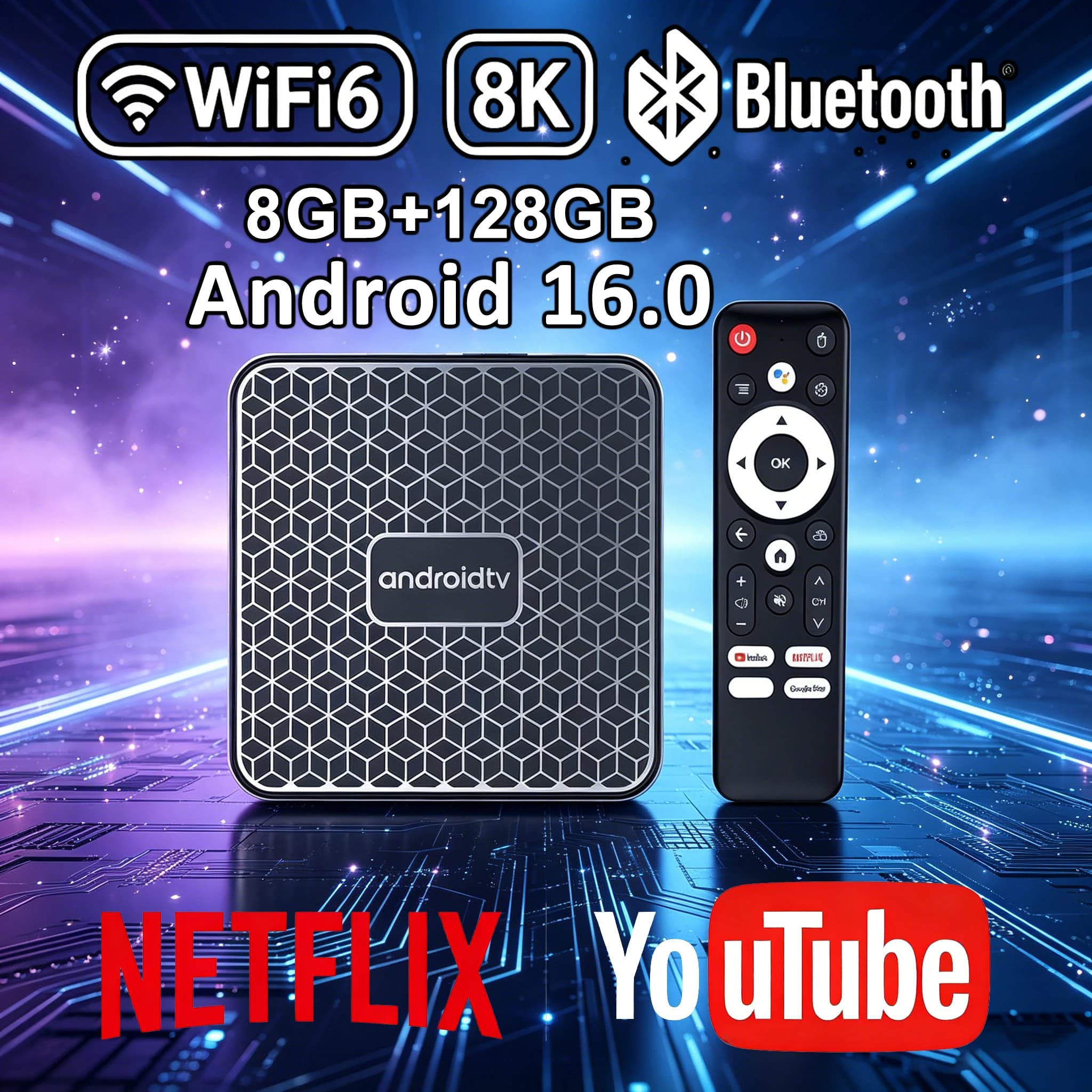 Android 16 Smart TV Box T8S Rockchip RK3518 Dual WiFi 6 BT5.4 8GB 128GB 4K 8K HDR Video Support Google Voice Remote Media Player