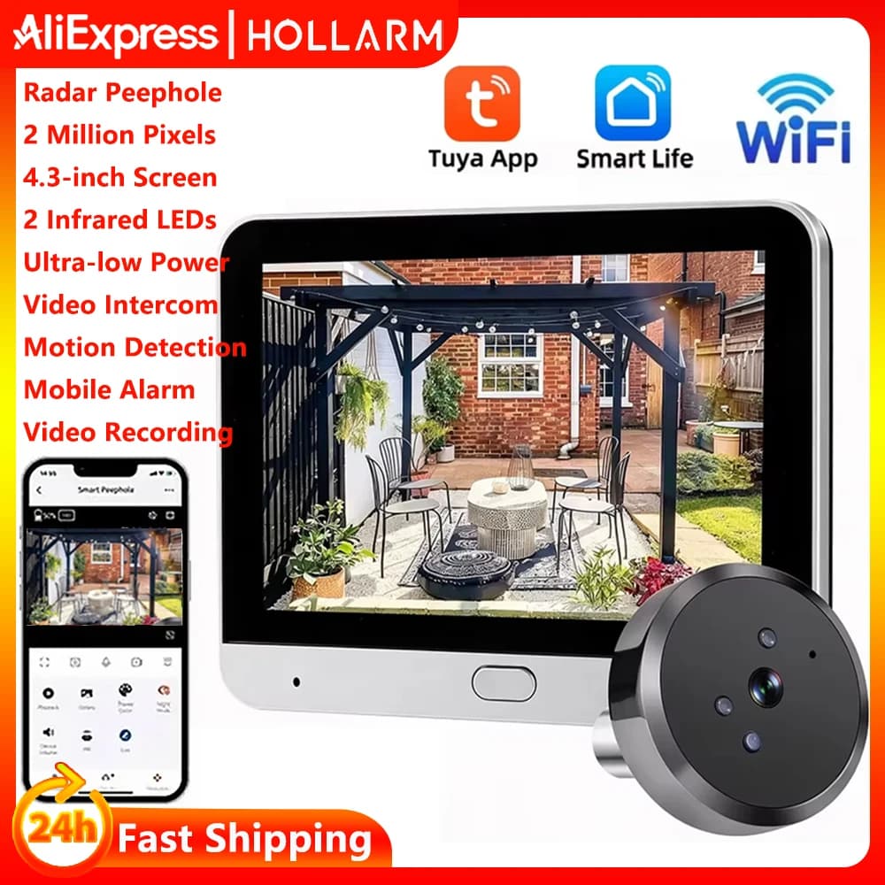Versione Aggiornata Mini Telecamera Spioncino Radar Tuya Smart WiFi, Visore Digitale per Porta con Rilevamento di Movimento, Lunga Durata della Batteria, 2MP HD