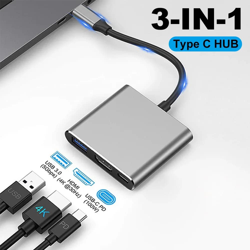 Convertitore HUB USB 3 in 1 HUB splitter compatibile da USB C a HDMI PD 100W 4K 30Hz Adattatore per docking station USB 3.0 per telefono MacBook