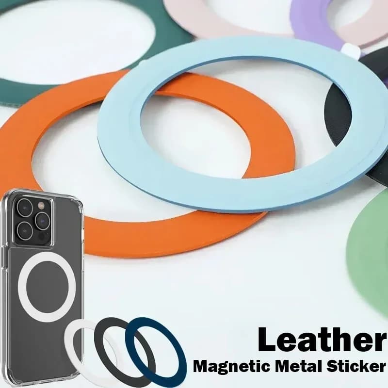 Anello magnetico in pelle per custodia universale per telefono Magsafe Supporto adesivo in metallo Caricatore wireless Supporto per auto con magnete in lamiera di ferro