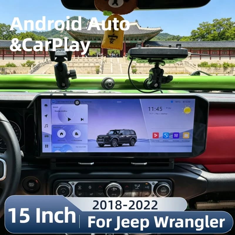 15" Android 14 Auto CarPlay DSP Screen For Jeep Wrangler 2018-2022 Car Radio GPS Multimedia Stereo Player Navigation Head Unit