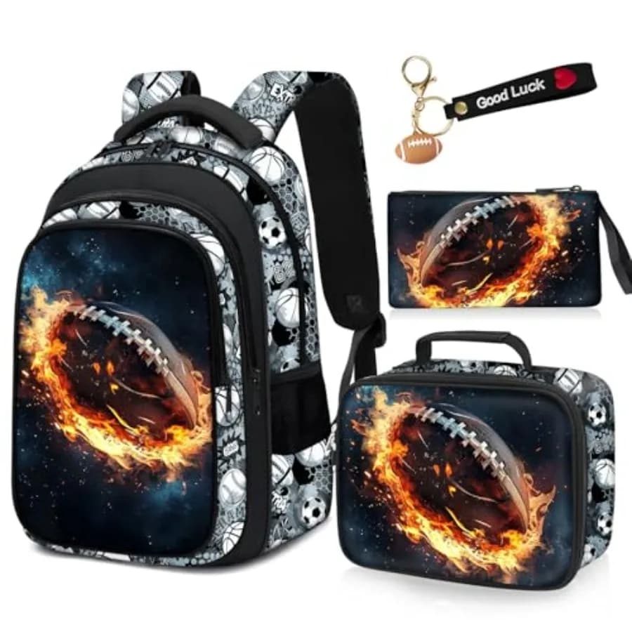 Zaino scolastico per ragazzi - Set di 4 zaini per ragazzi con set porta pranzo per adolescenti della scuola elementare e media - Zaino sportivo da viaggio da 17″