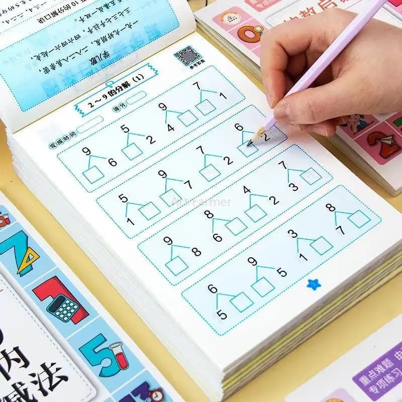 60 pagine/libro Addizione e sottrazione Quaderno di esercizi di matematica per l'apprendimento dei bambini Quaderni di esercizi di aritmetica scritti a mano