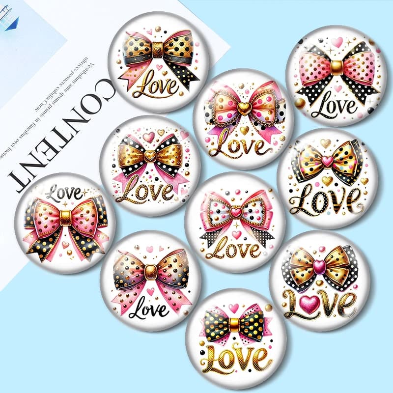 Cute Cute Bow Love Letter 12/18/20/25mm glass cabochon bracelet pendant rings for jewelry demo earrings back Making findings