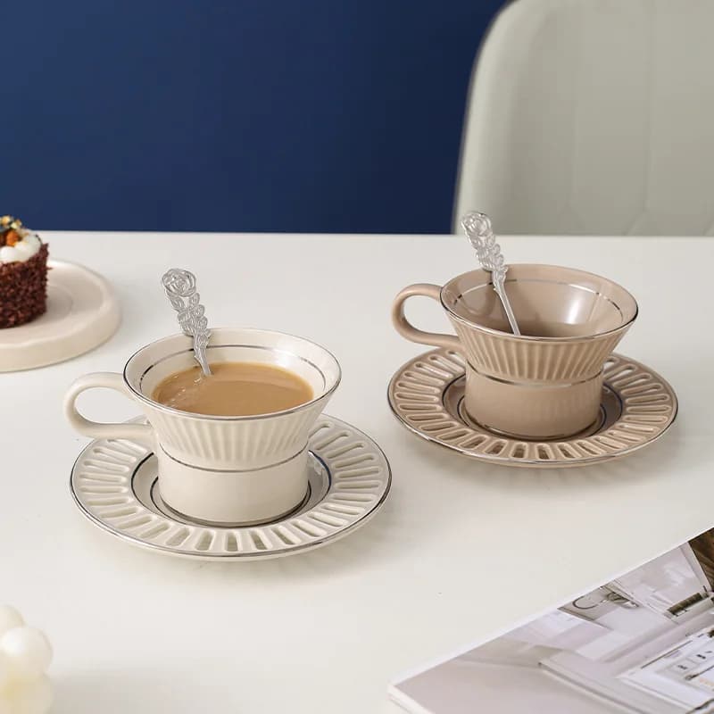 Luxury Ceramic Coffee Cup Dish Nordic Home Makeup Coffee Cup Set High Beauty Afternoon Tea Cup Water Cup
