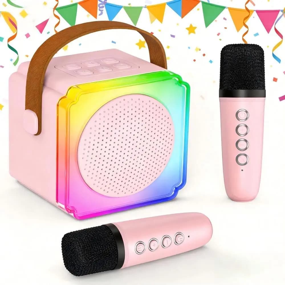 Macchina per Karaoke per Bambini con Microfoni Wireless, Altoparlante Portatile per Età 3-12 Anni, Regalo Perfetto per Compleanno e Natale