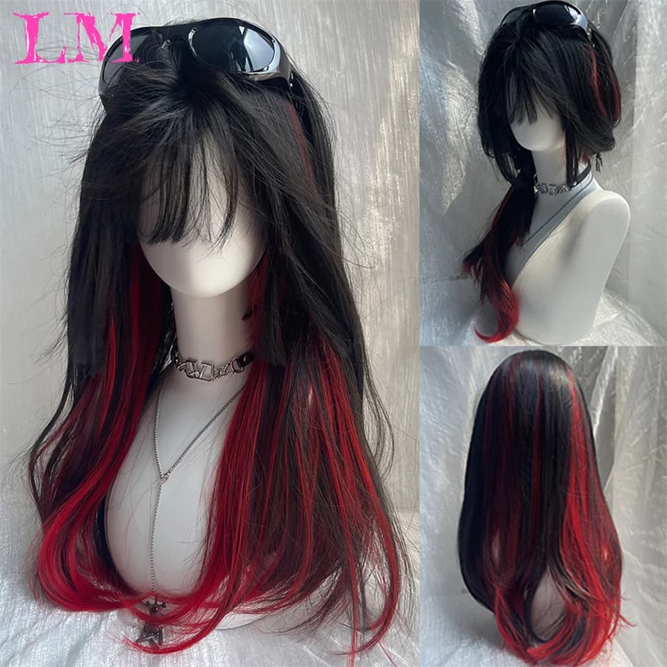 Parrucca cosplay lunga diritta LM Costume da donna Party Nero Rosso Ombre Parrucche sintetiche resistenti al calore