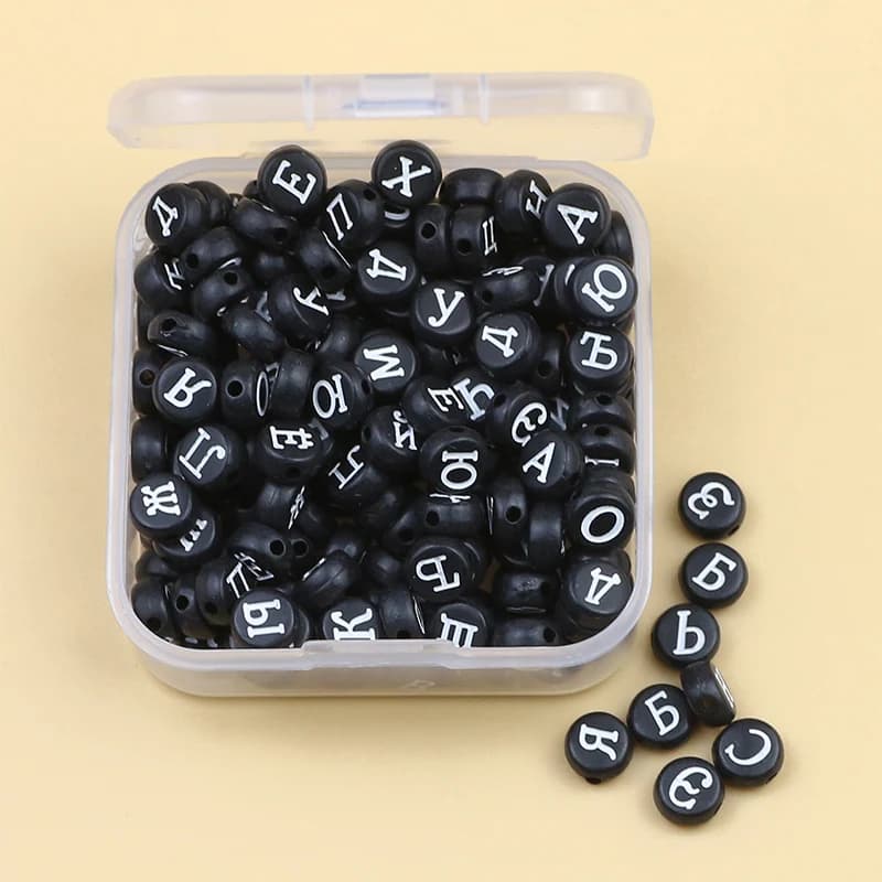 1Box Black 200pcs 4x7mm round Russian letter Set acrylic Spacer Charm Loose beads for Name Bracelets Jewelry Necklace Making DIY