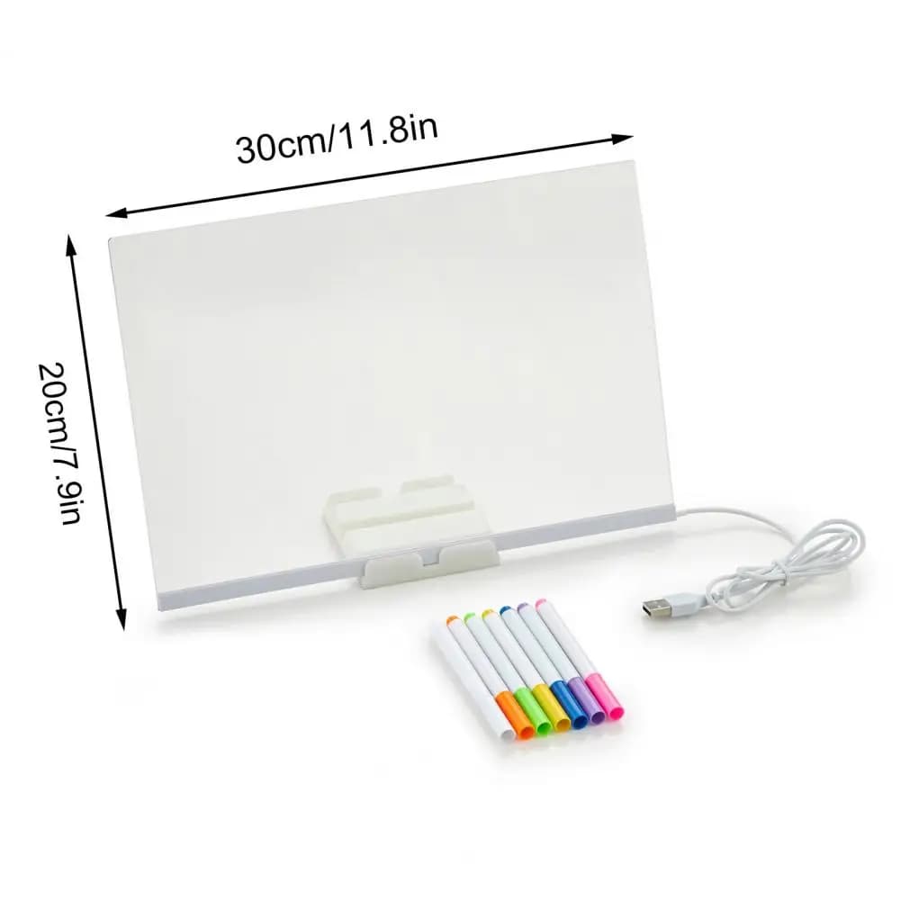 Lavagna per appunti a LED da 30 * 20 cm Colori illuminano la bacheca in acrilico trasparente finto cristallo trasparente superficie di scrittura supporto regolabile