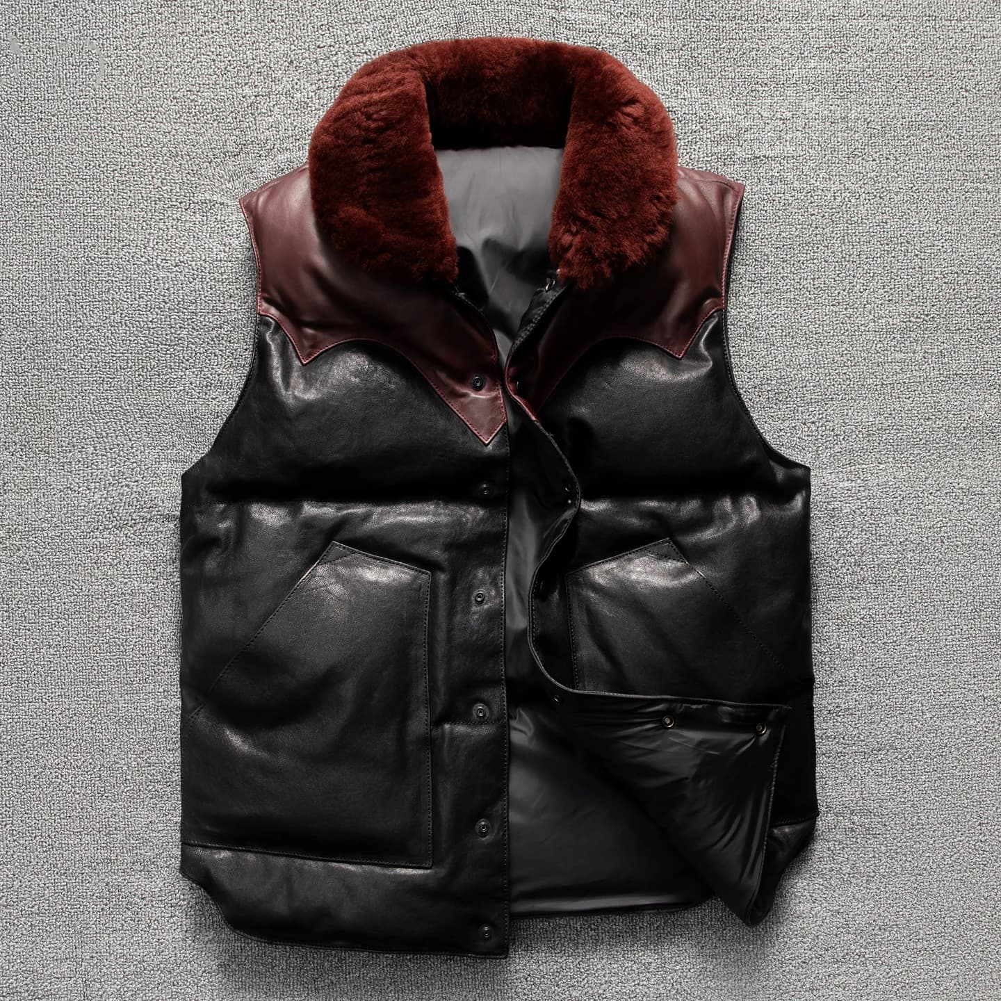 "Giacca in pelle di pecora vecchia, piumino, addensata 240 grammi, gilet in pelle con colletto rialzato caldo da uomo, gilet senza maniche, invernale"