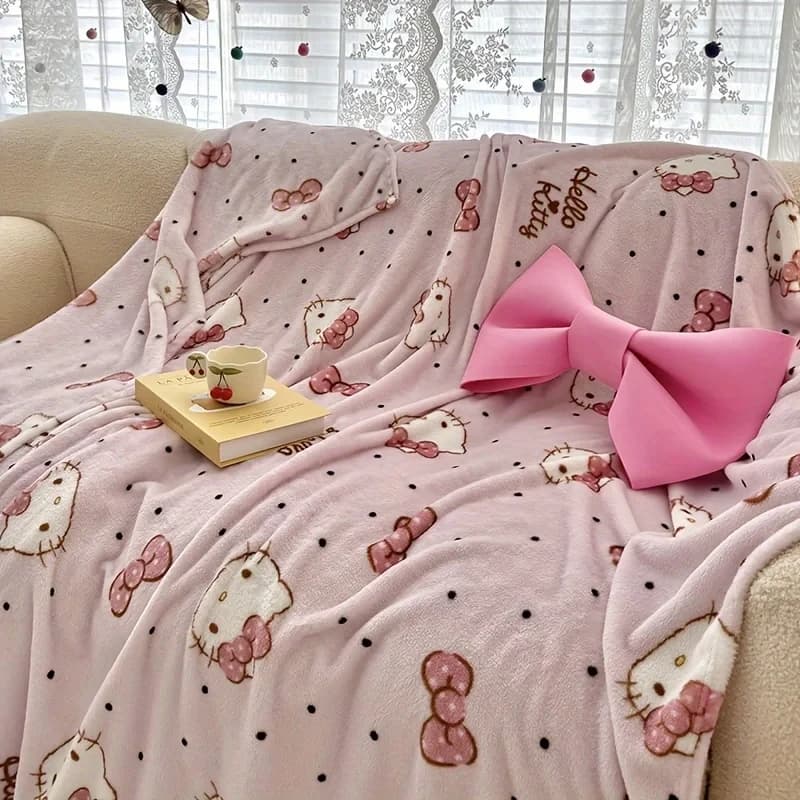 Coperta in Flanella Hello Kitty con Stampa 2D su un Lato, Morbida e Calda, per Camera da Letto, Soggiorno, Divano, Decorazione, Regalo Carino e Dolce