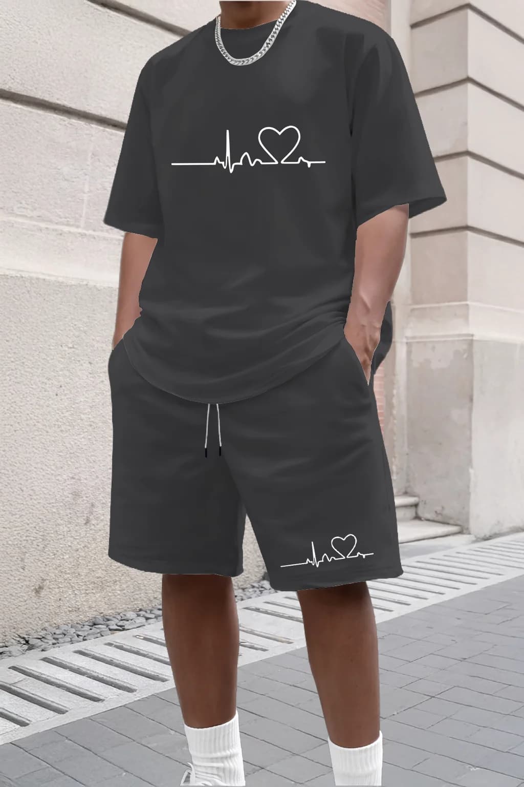 T-shirt stampata a forma di cuore, set di t-shirt casual a maniche corte con scollo rotondo, estiva, a maniche corte, stile Harajuku, streetwear